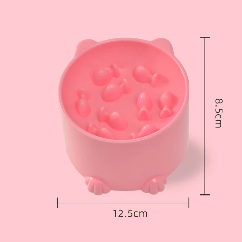 pink Color Cat And Dog Slow Feeder Bowl With Raised Neck Design