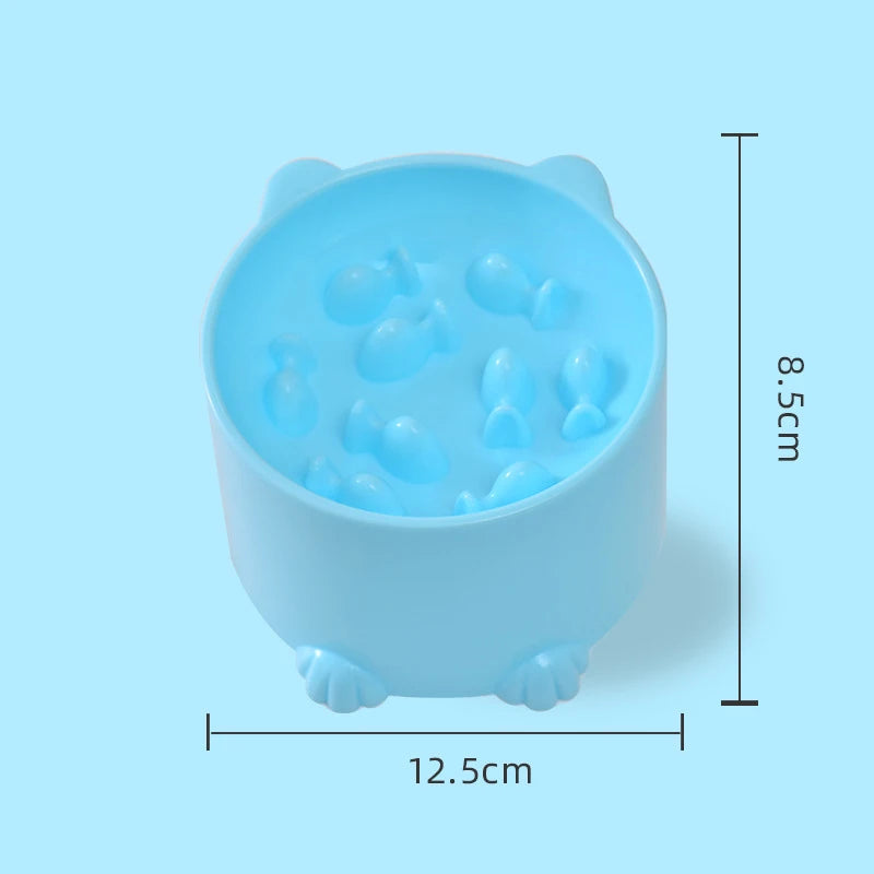 blue Color Cat And Dog Slow Feeder Bowl With Raised Neck Design